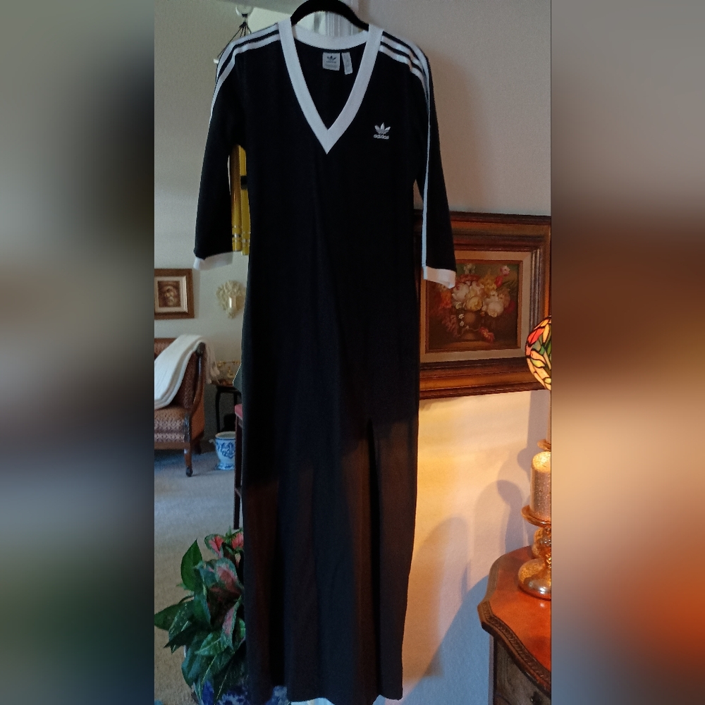 Adidas Black Midi Dress with White Accents